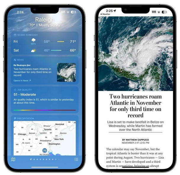 常德苹果14维修分享iPhone 14手机如何看天气时顺带看新闻 