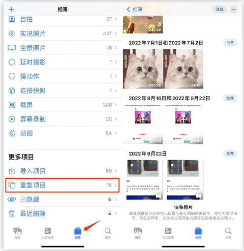 常德苹果手机维修分享iOS 16 中相册重复项目功能使用方法 